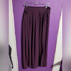 💜 Worthington Plum Pleated Stretch Waist Split Hem Partial Lined Maxi Skirt XL